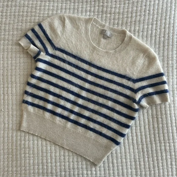 J. CREW Brushed Cashmere T-Shirt in Stripe ~ Small - Picture 2 of 4
